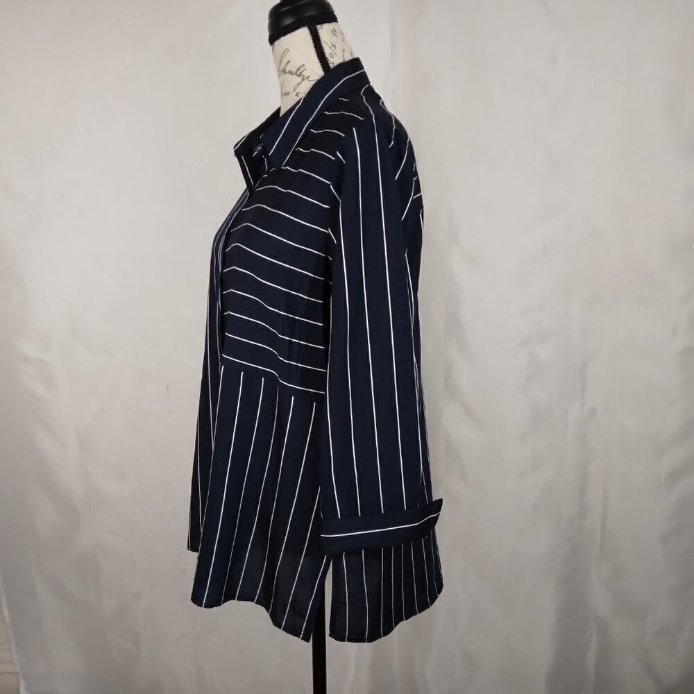 Multiples | Navy Pin Stripe Button Down Shirt | S… - image 3